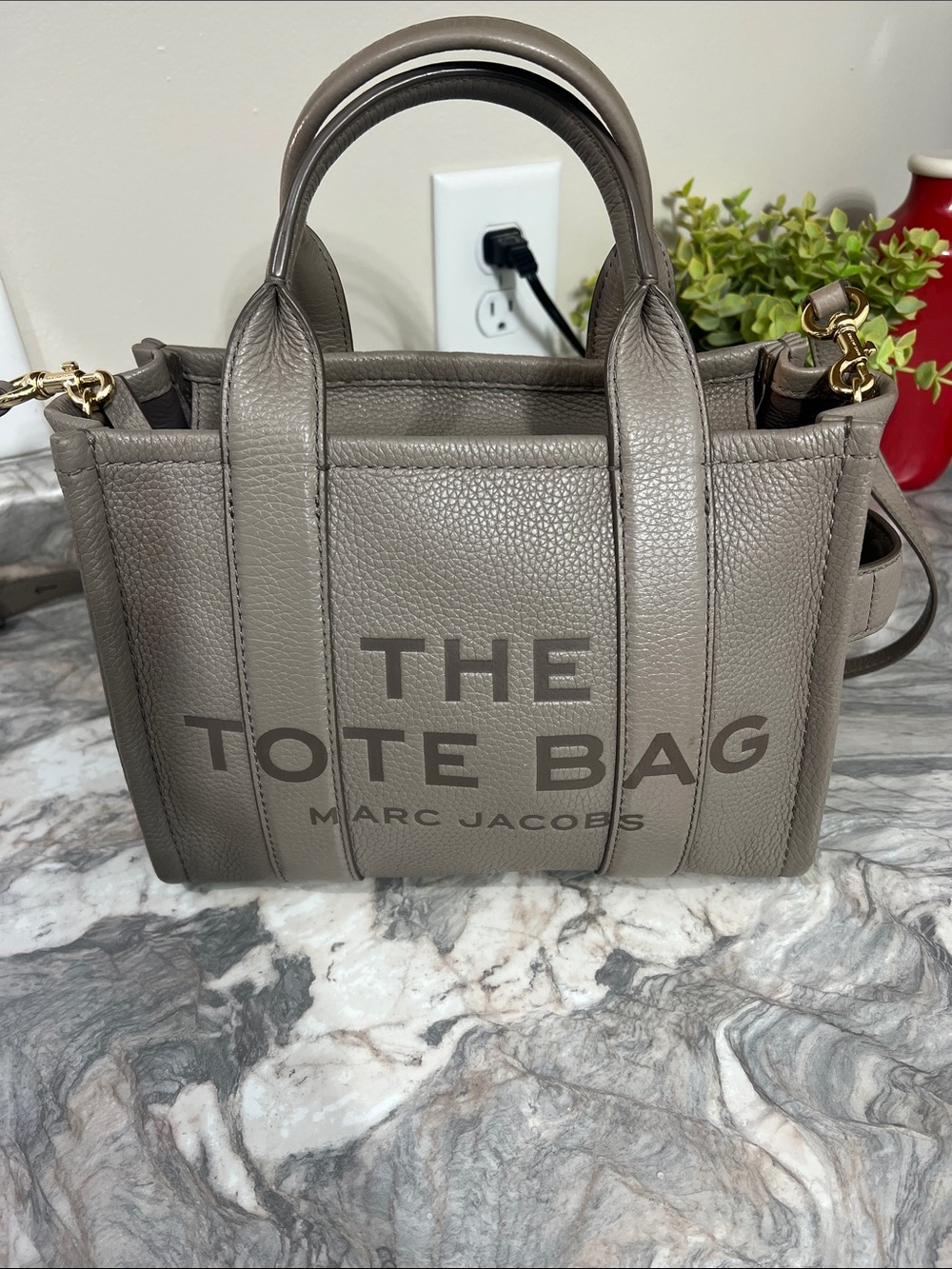 Marc Jacobs Taupe Pebbled Leather Tote with Logo